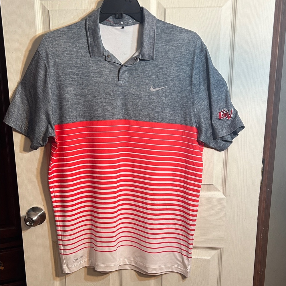 Tiger Woods Collection - Nike Men's Dri-Fit Polo Shirt in Gray and Red / Medium